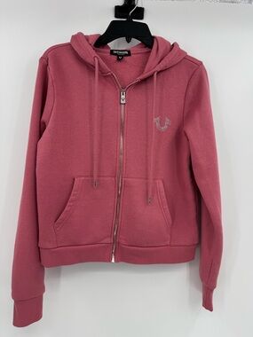 True Religion Pink Rhinestone Accent Graphic Zip-Up Hoodie size- Medium